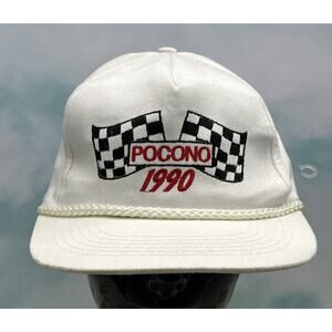 Vintage 1990 Pocono Raceway Checkered Flag Trucker Snapback Hat Cap Gold Metal